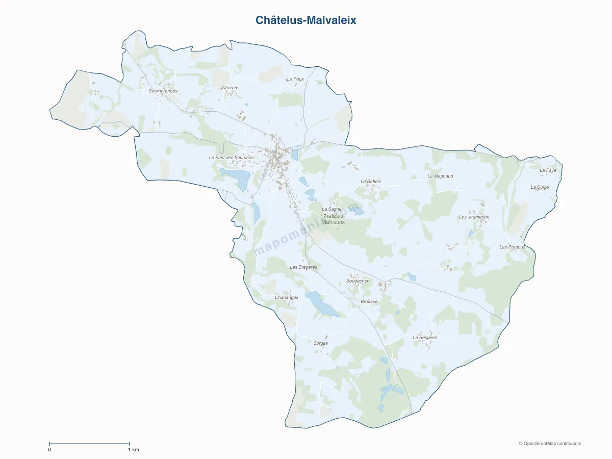 Carte de Châtelus-Malvaleix à personnaliser