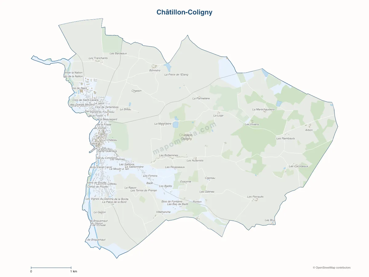Carte de Châtillon-Coligny à personnaliser