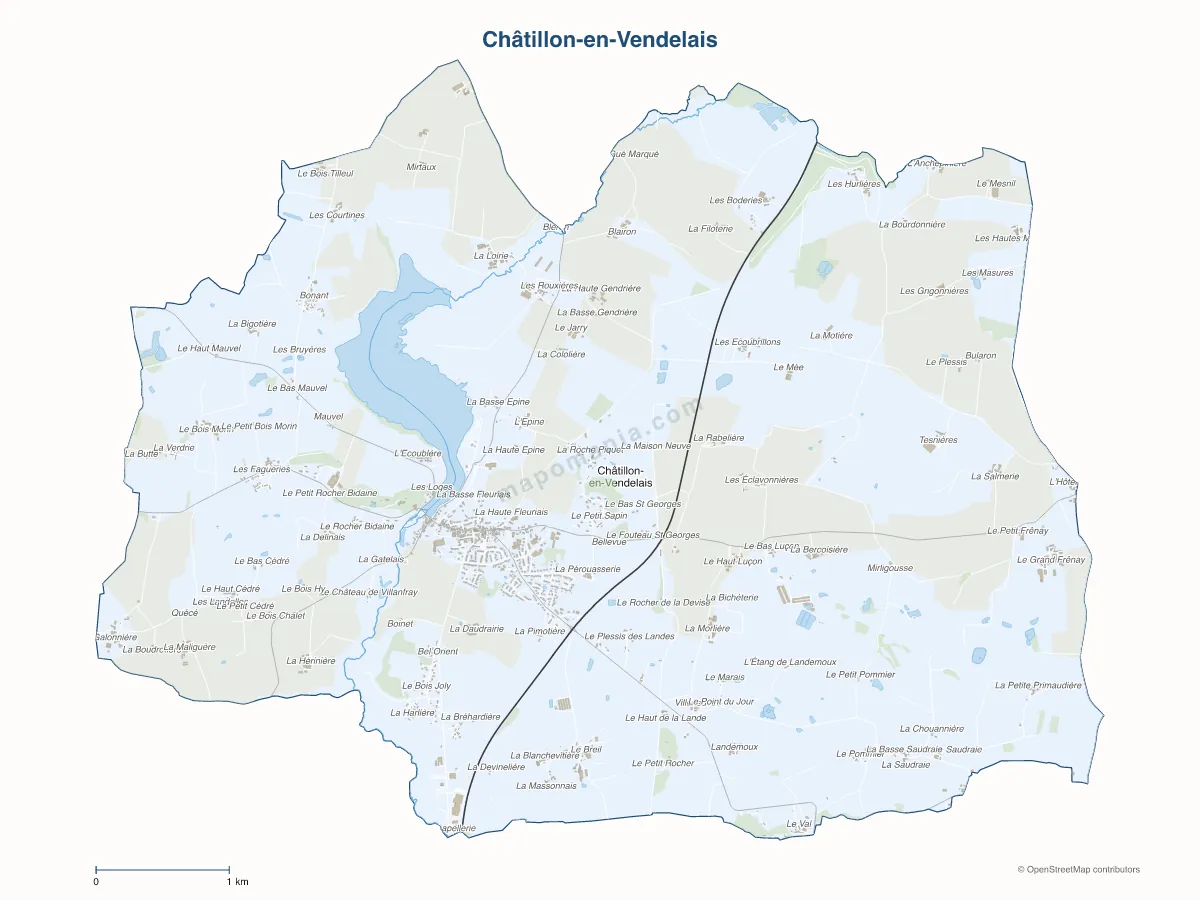 Carte de Châtillon-en-Vendelais à personnaliser