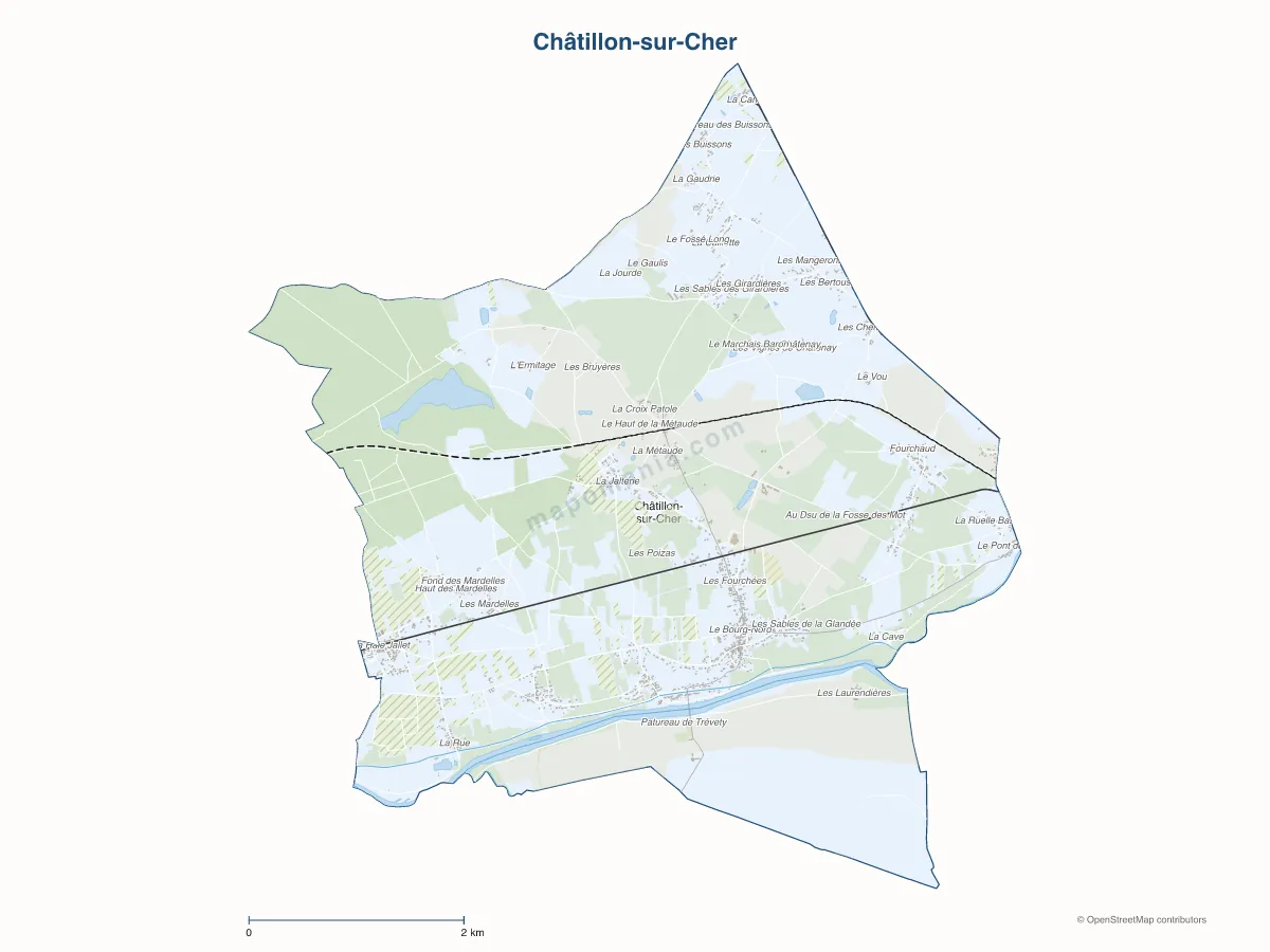 Carte de Châtillon-sur-Cher à personnaliser