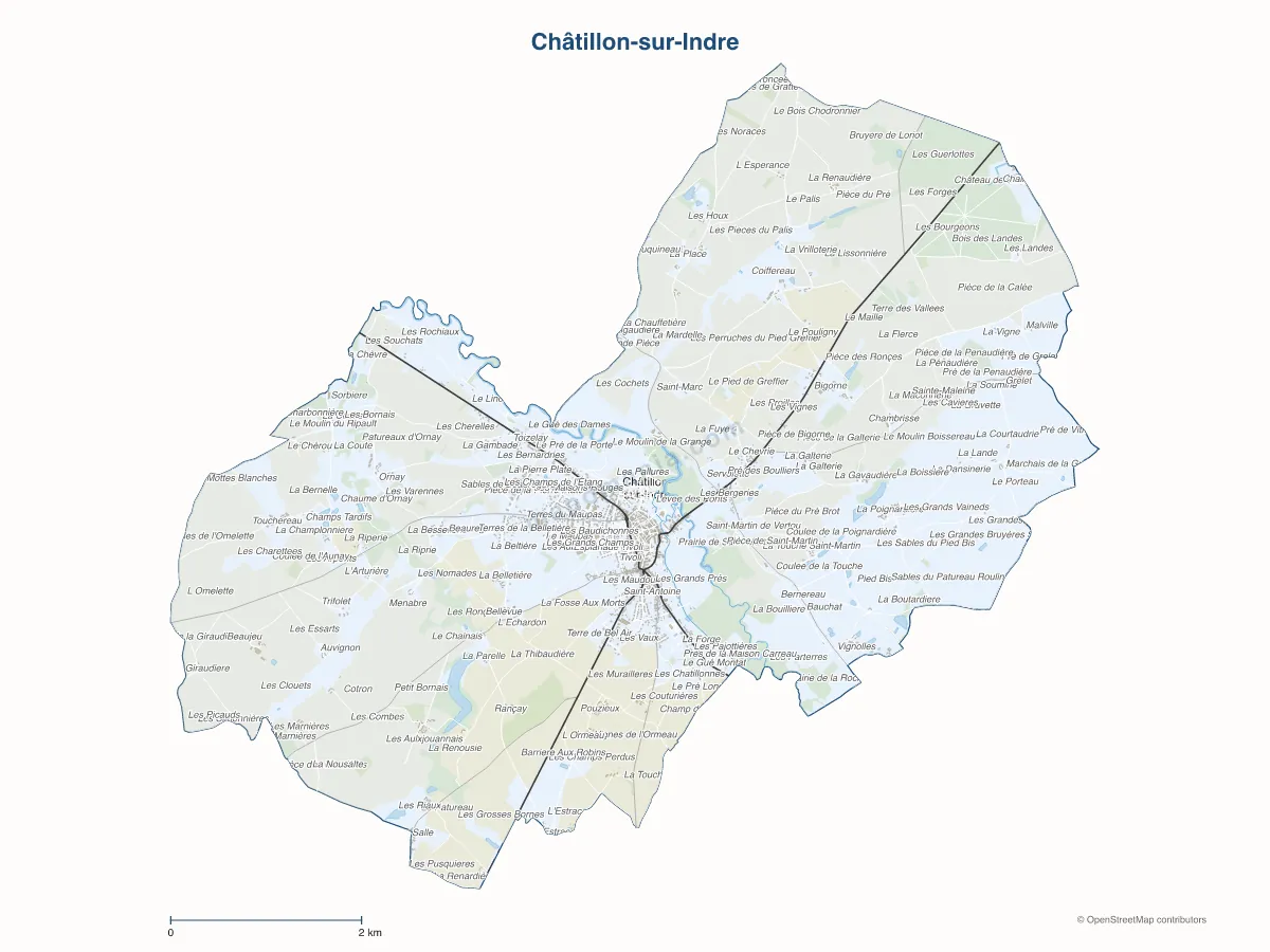 Carte de Châtillon-sur-Indre à personnaliser