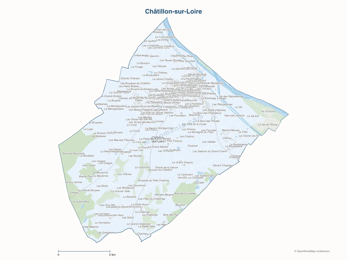 Carte de Châtillon-sur-Loire à personnaliser