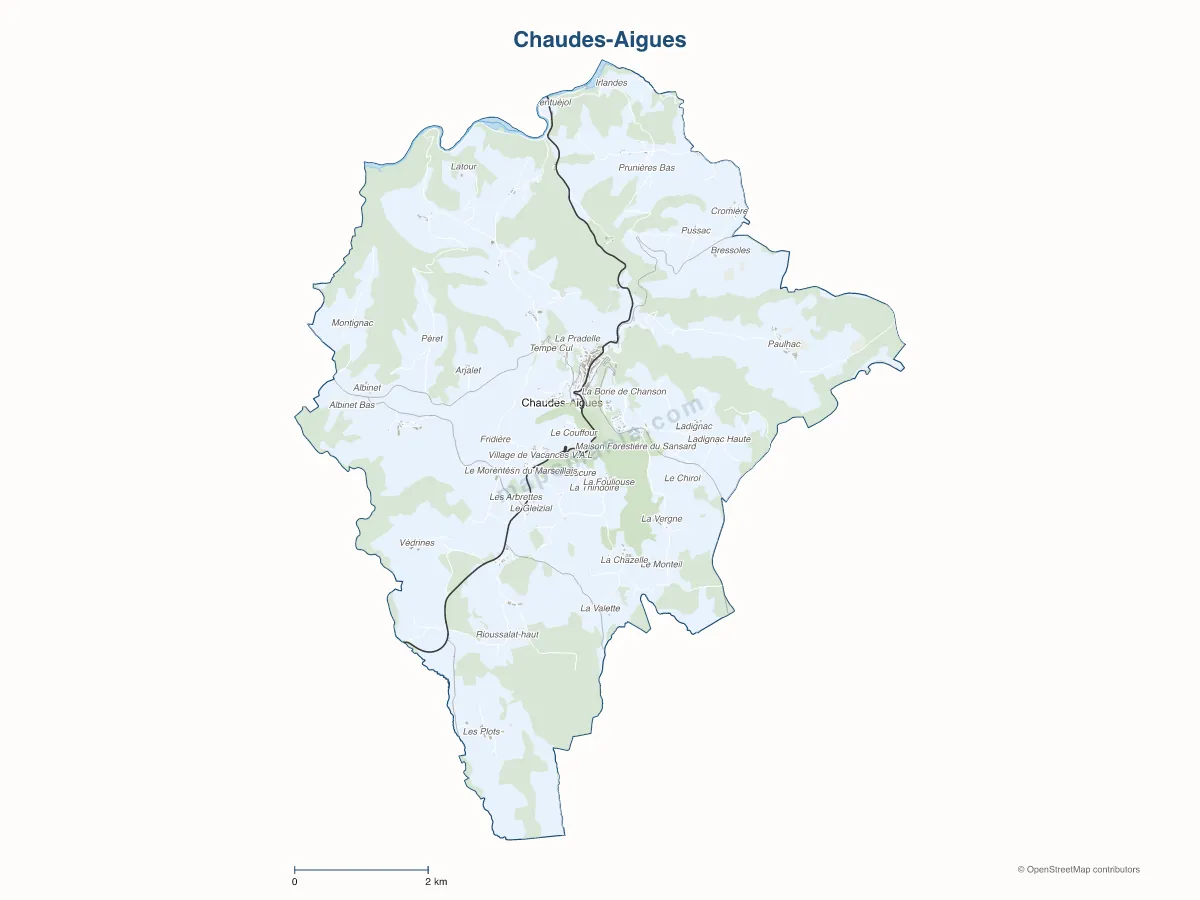 Carte de Chaudes-Aigues à personnaliser