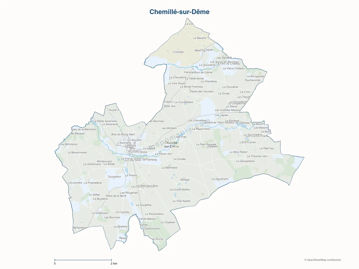 Carte de Chemillé-sur-Dême à personnaliser