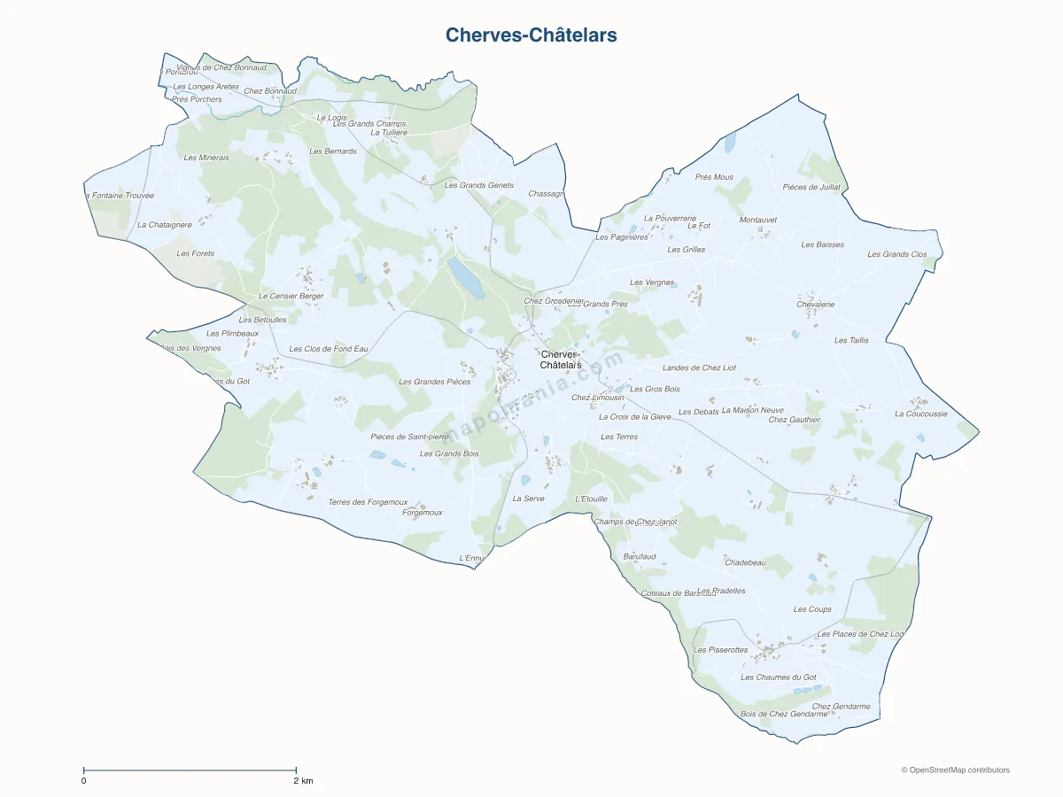 Carte de Cherves-Châtelars à personnaliser