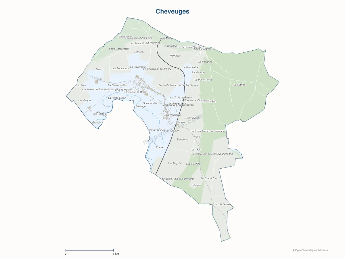 Carte de Cheveuges à personnaliser