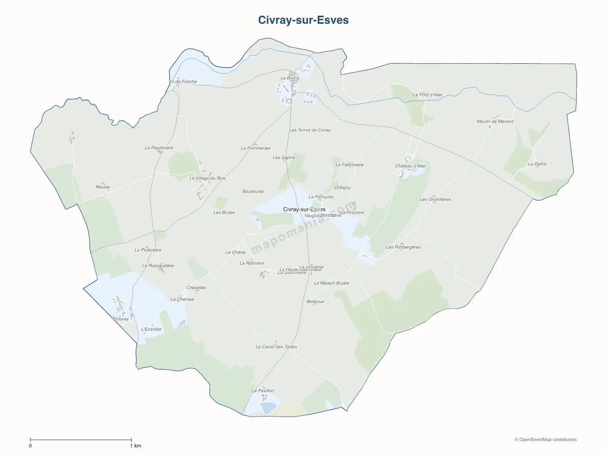 Carte de Civray-sur-Esves à personnaliser