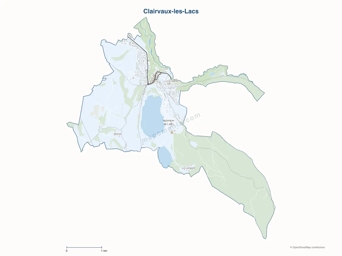 Carte de Clairvaux-les-Lacs à personnaliser
