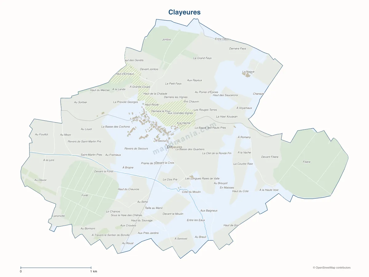 Carte de Clayeures à personnaliser