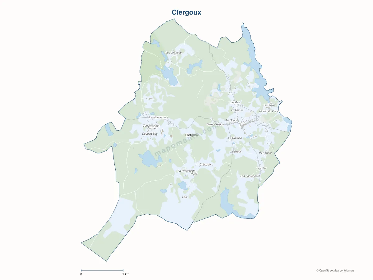 Carte de Clergoux à personnaliser
