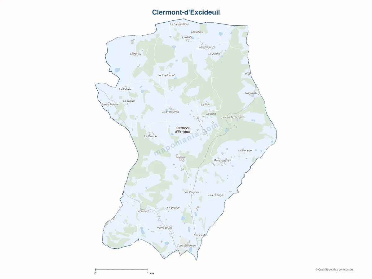 Carte de Clermont-d'Excideuil à personnaliser