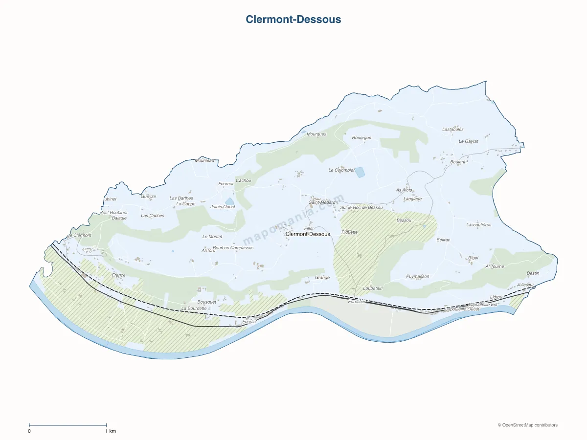 Carte de Clermont-Dessous à personnaliser