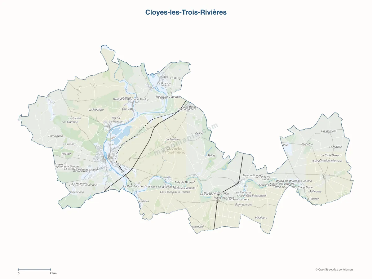 Carte de Cloyes-les-Trois-Rivières à personnaliser