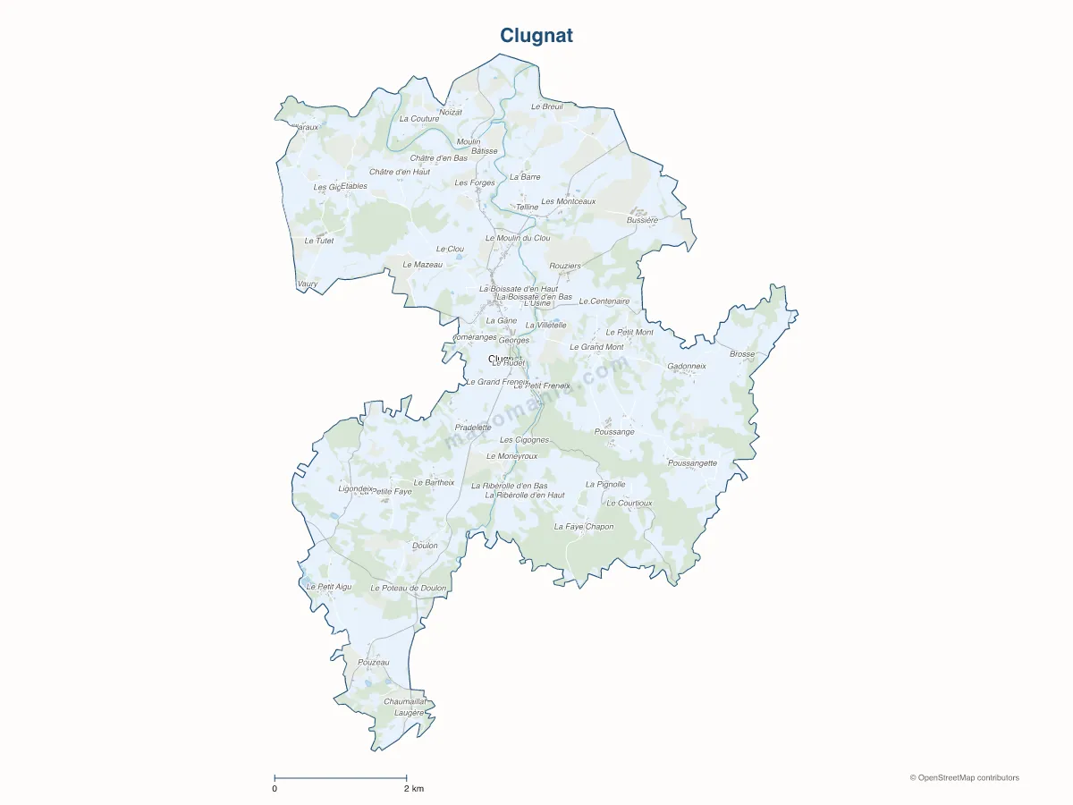 Carte de Clugnat à personnaliser