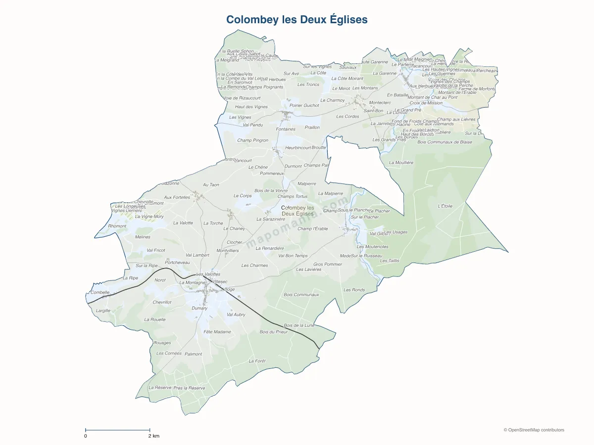 Carte de Colombey les Deux Églises à personnaliser