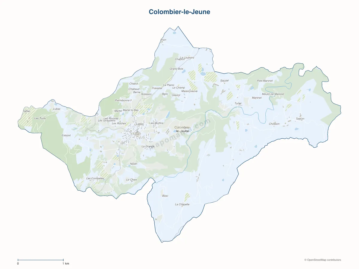 Carte de Colombier-le-Jeune à personnaliser