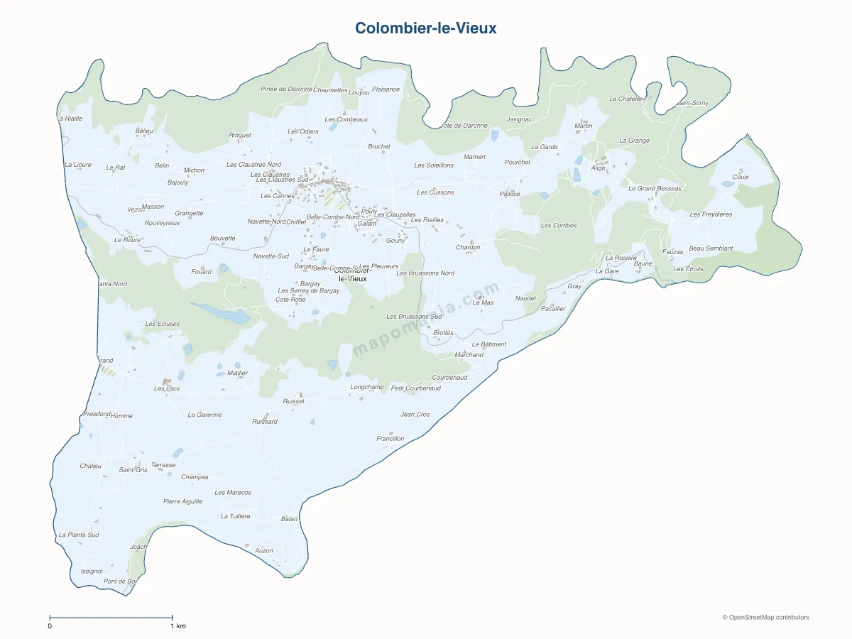 Carte de Colombier-le-Vieux à personnaliser