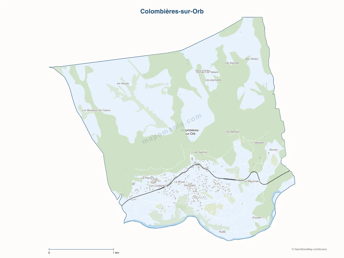 Carte de Colombières-sur-Orb à personnaliser