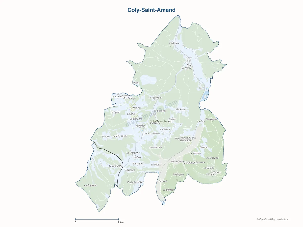 Carte de Coly-Saint-Amand à personnaliser