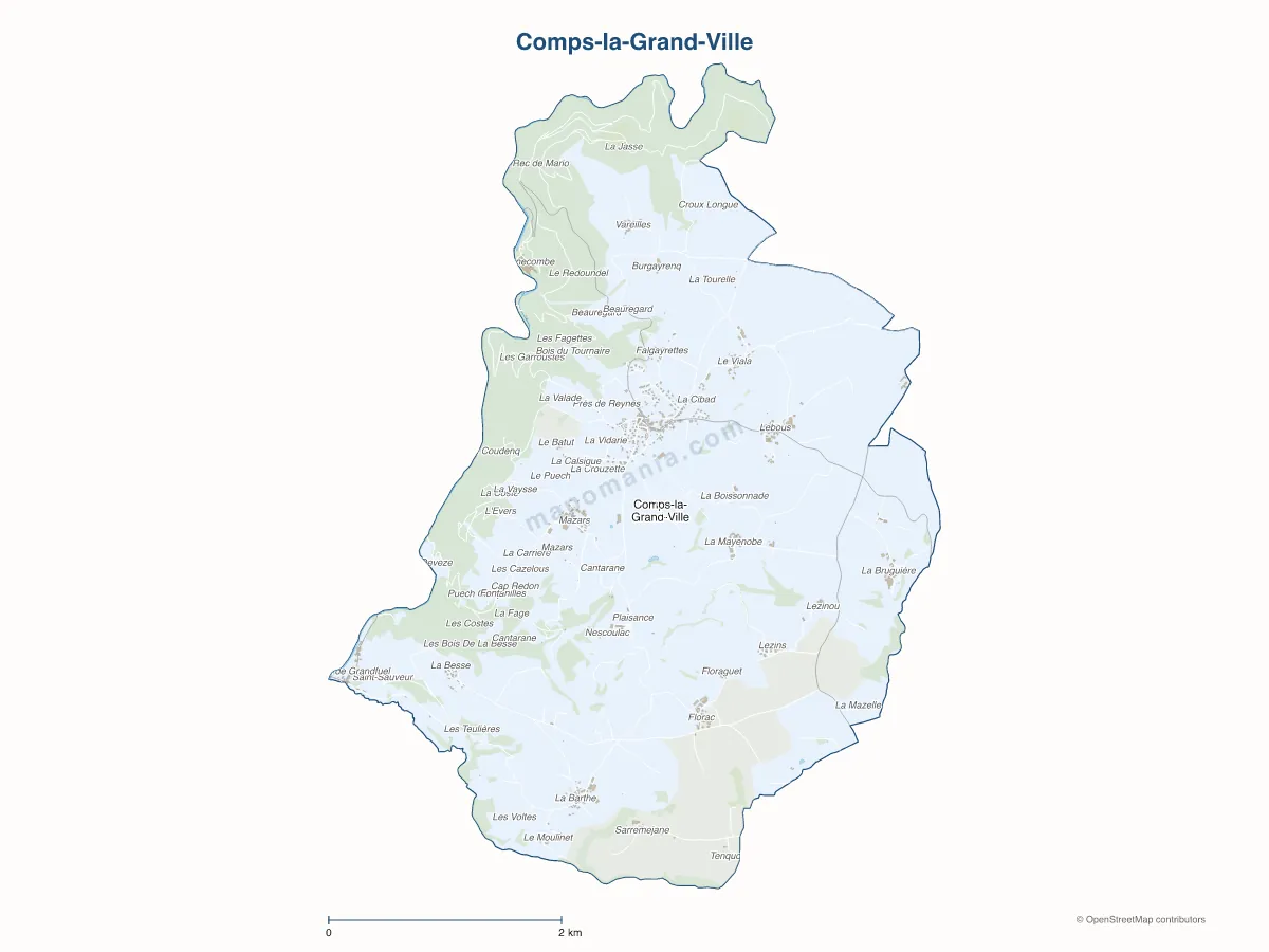 Carte de Comps-la-Grand-Ville à personnaliser