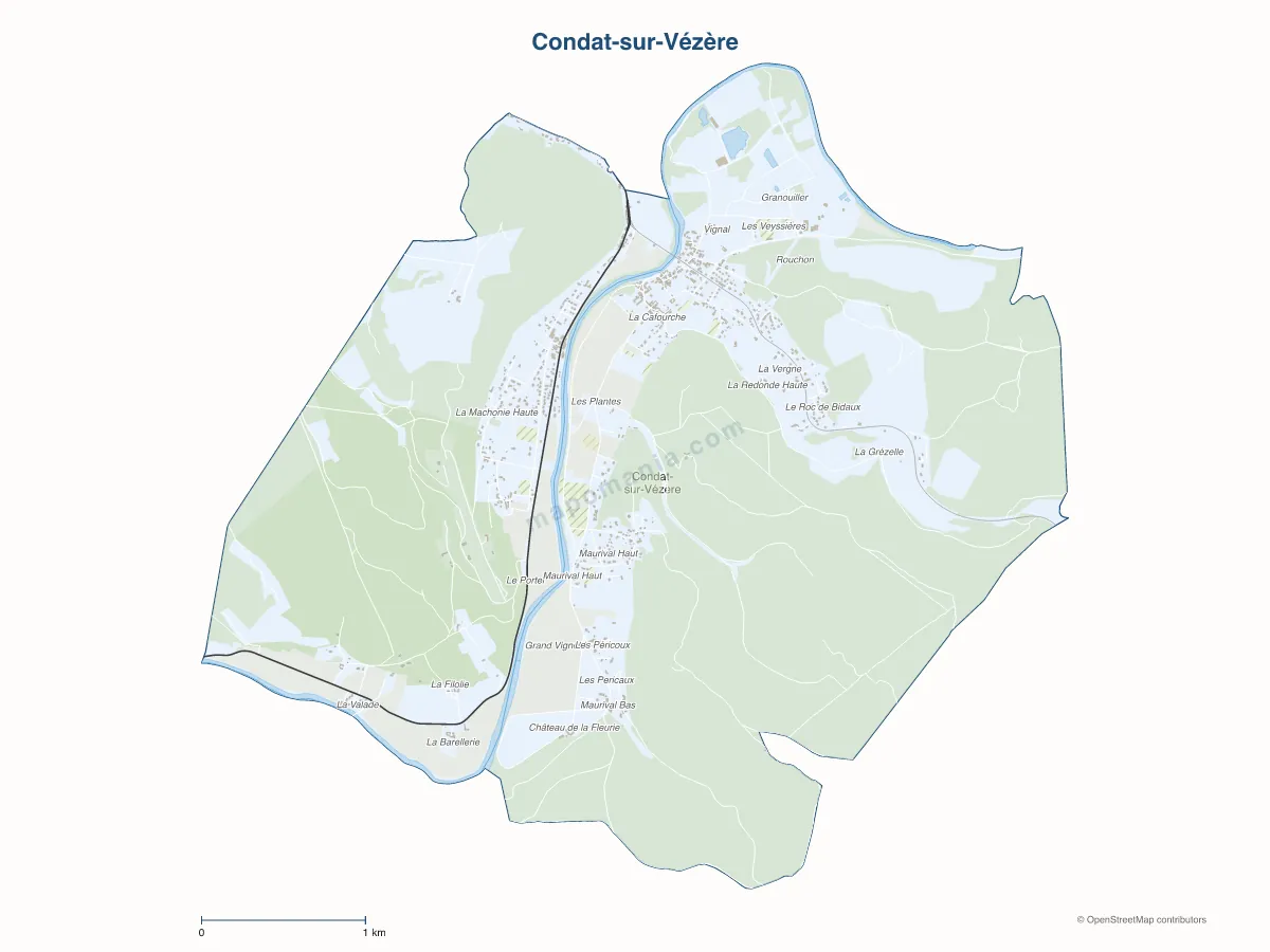 Carte de Condat-sur-Vézère à personnaliser