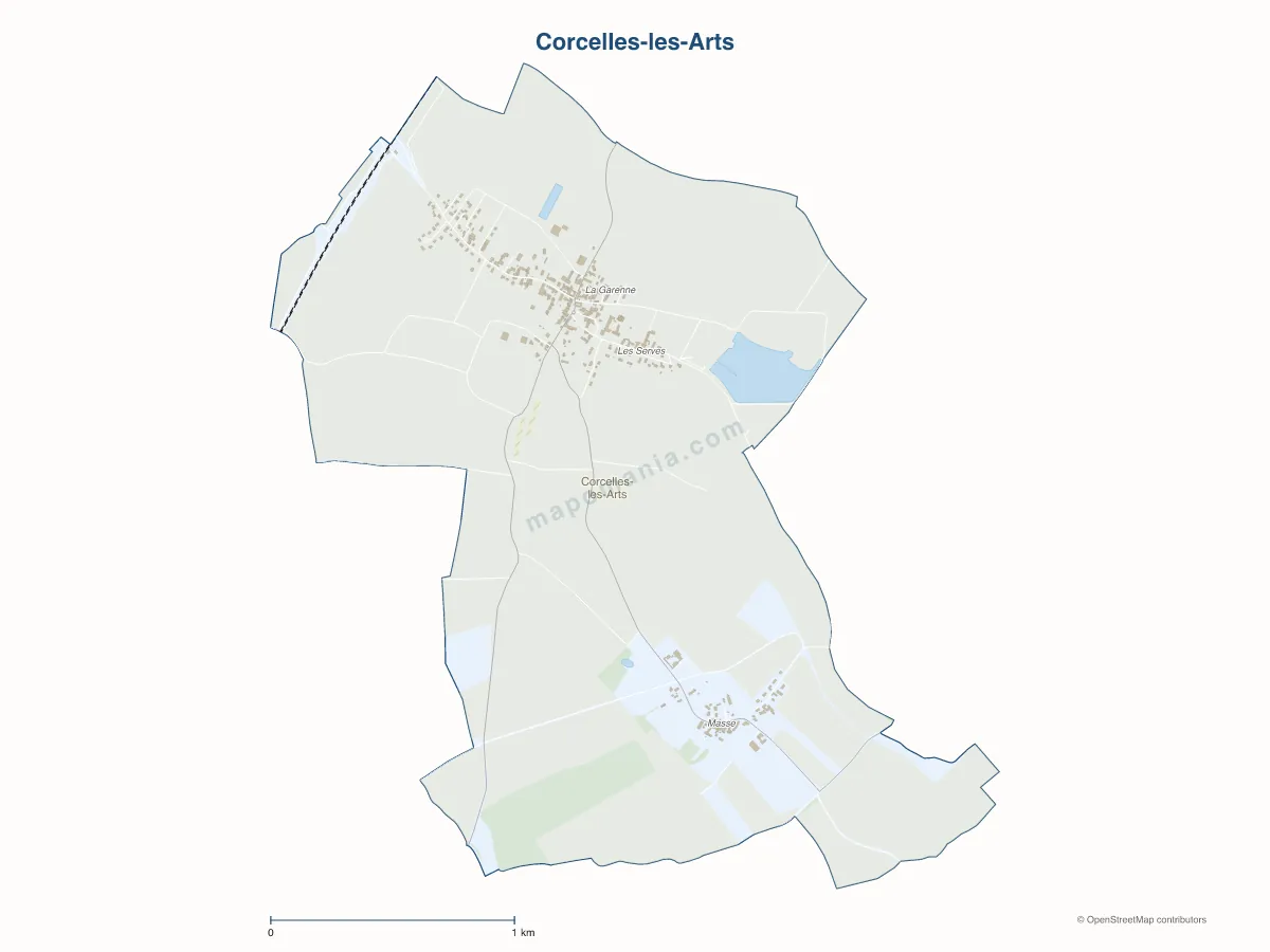 Carte de Corcelles-les-Arts à personnaliser
