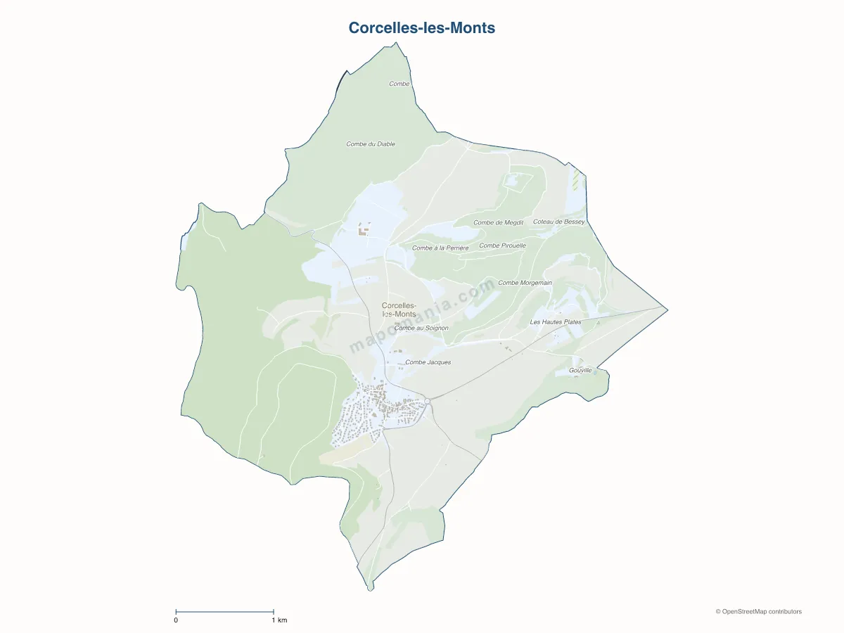 Carte de Corcelles-les-Monts à personnaliser