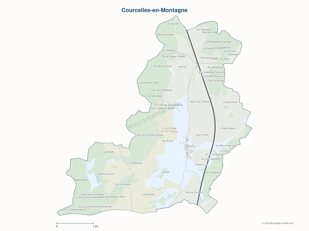 Carte de Courcelles-en-Montagne à personnaliser