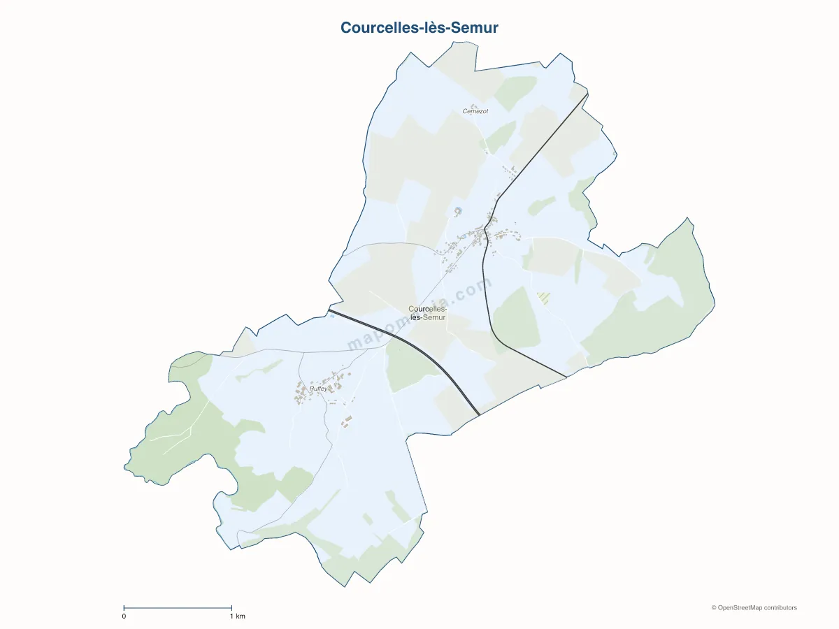 Carte de Courcelles-lès-Semur à personnaliser