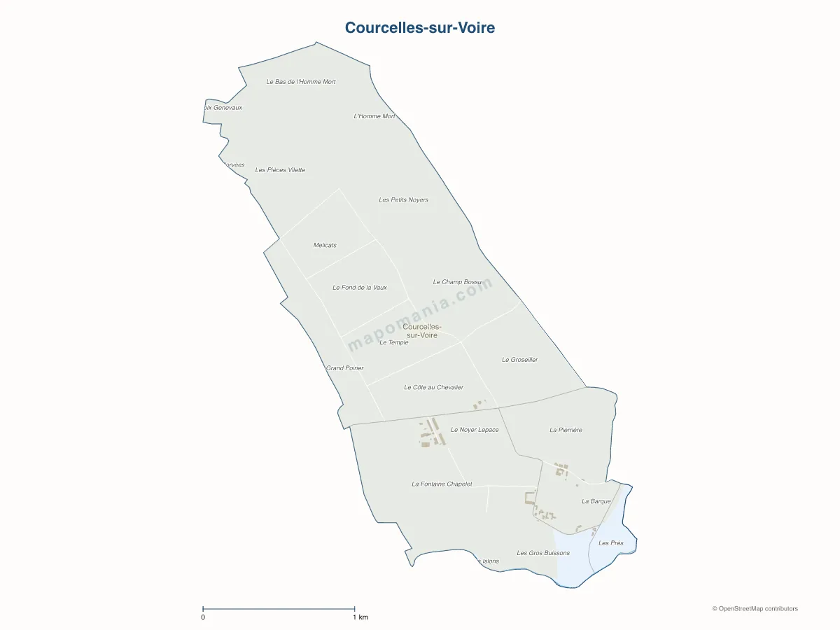 Carte de Courcelles-sur-Voire à personnaliser