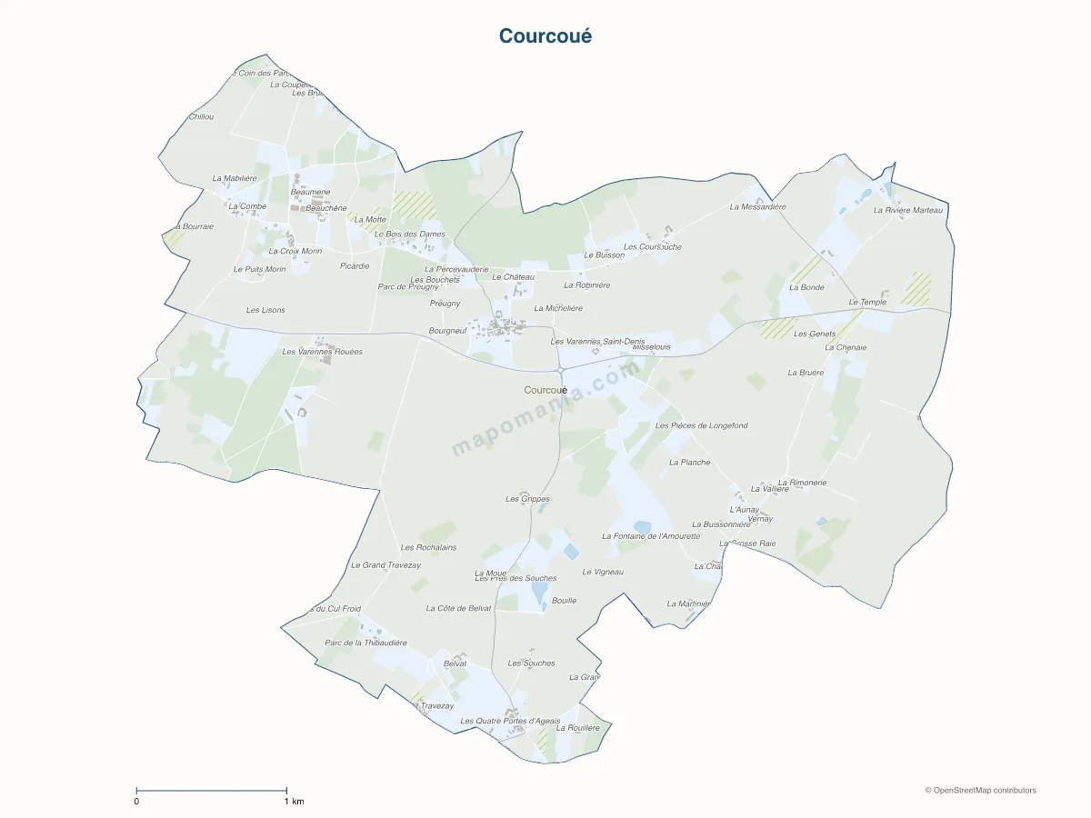 Carte de Courcoué à personnaliser