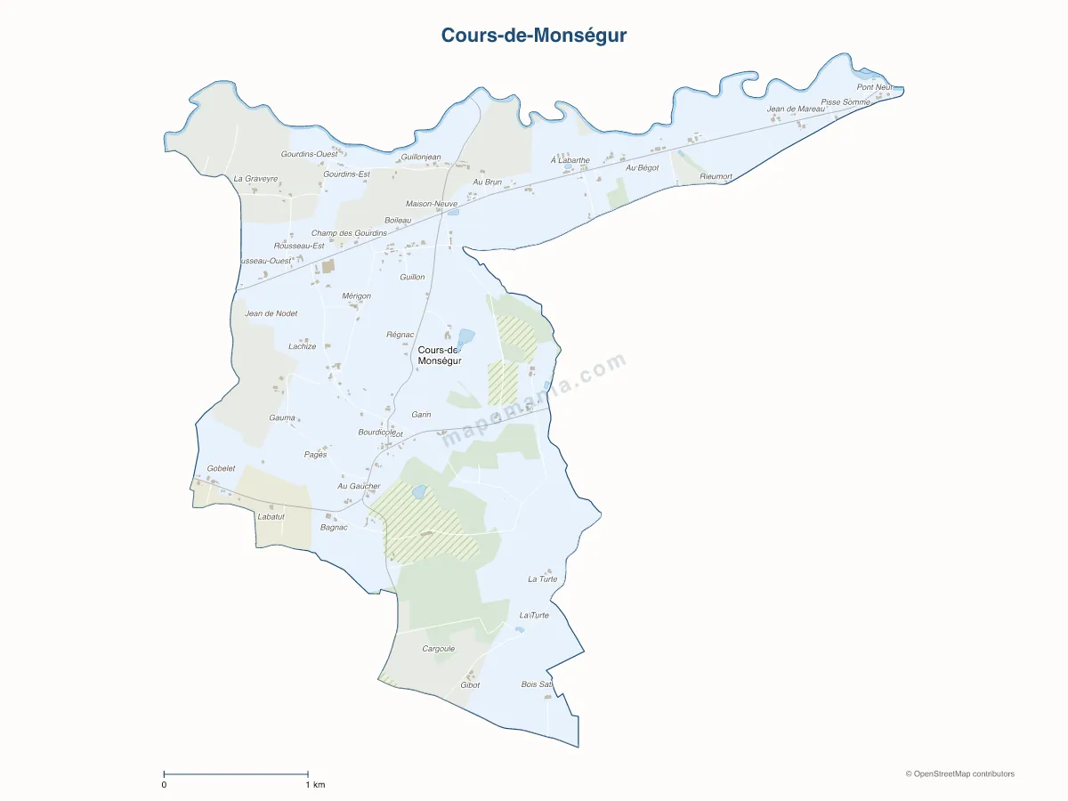Carte de Cours-de-Monségur à personnaliser