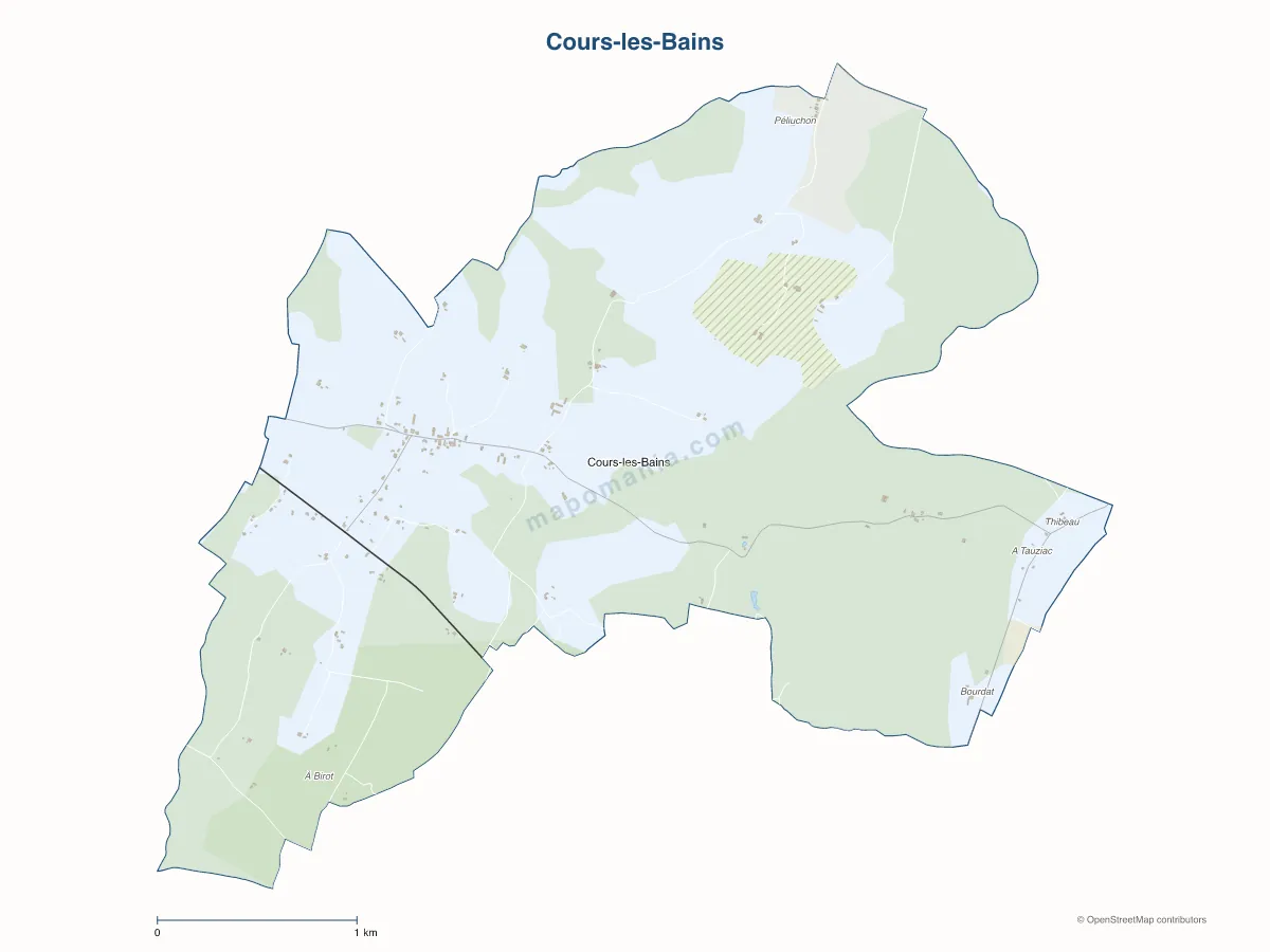 Carte de Cours-les-Bains à personnaliser