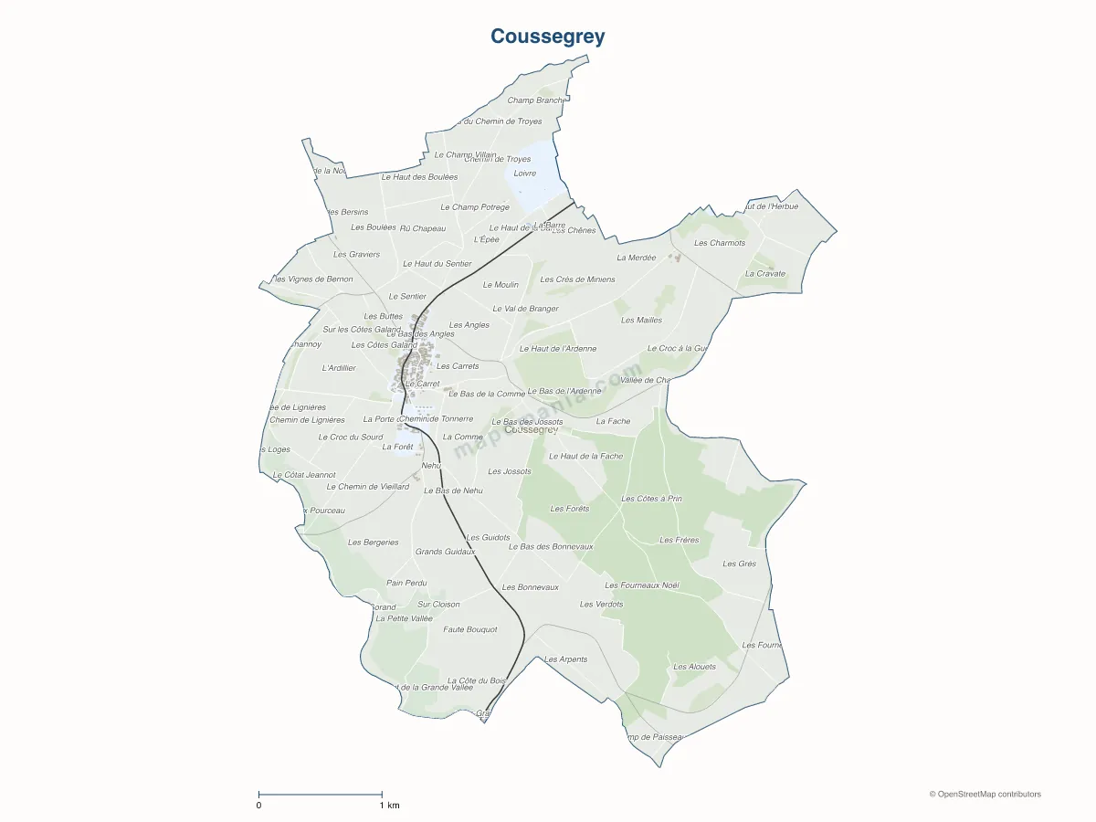 Carte de Coussegrey à personnaliser