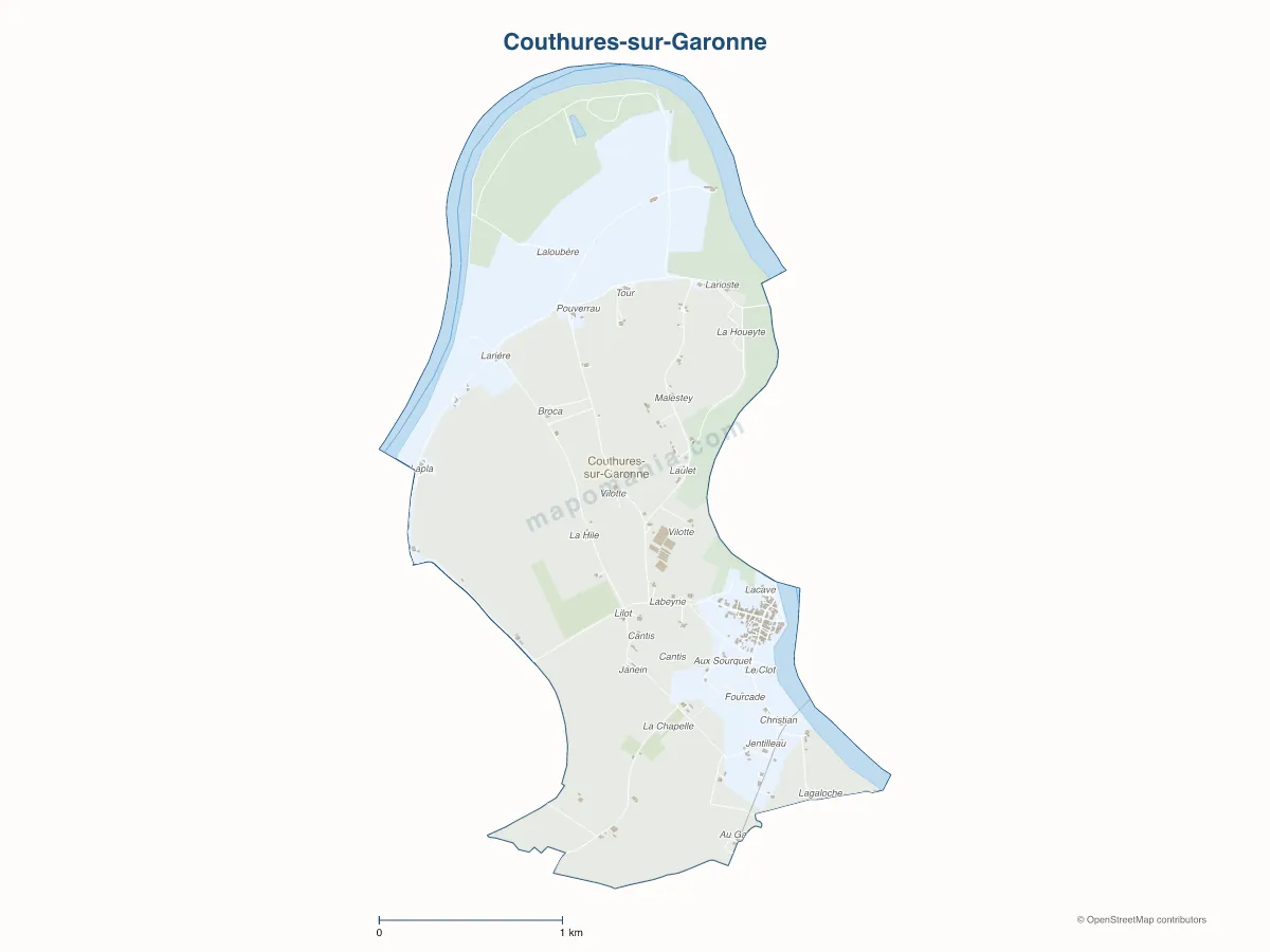 Carte de Couthures-sur-Garonne à personnaliser