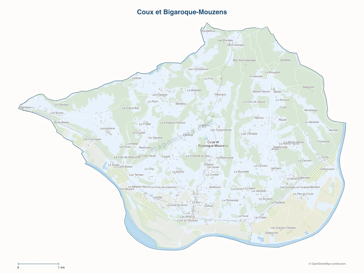 Carte de Coux et Bigaroque-Mouzens à personnaliser