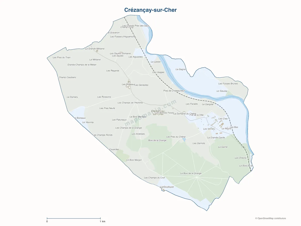 Carte de Crézançay-sur-Cher à personnaliser