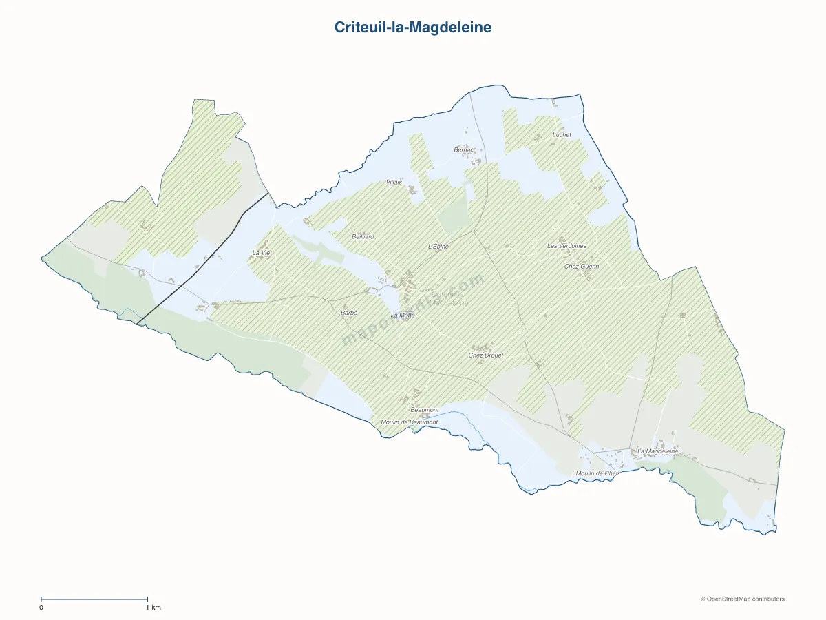 Carte de Criteuil-la-Magdeleine à personnaliser