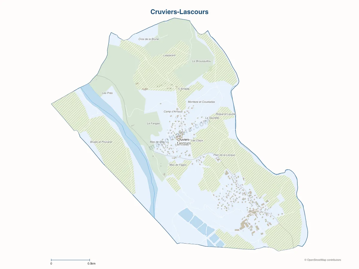 Carte de Cruviers-Lascours à personnaliser