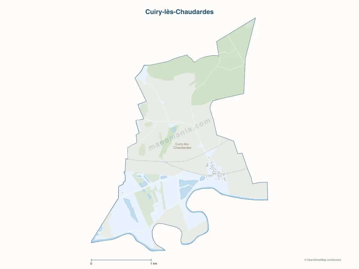 Carte de Cuiry-lès-Chaudardes à personnaliser