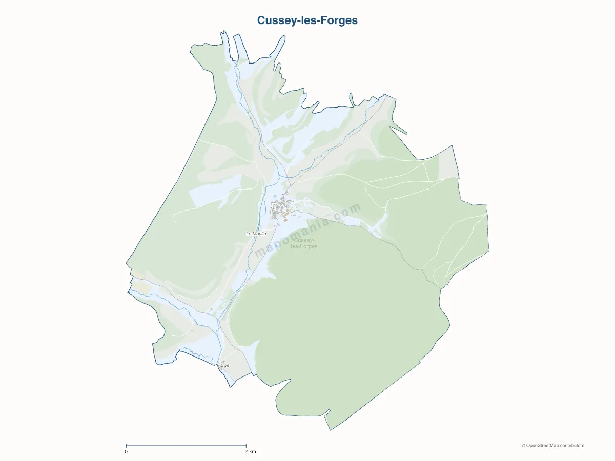 Carte de Cussey-les-Forges à personnaliser