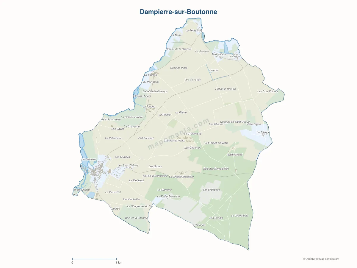 Carte de Dampierre-sur-Boutonne à personnaliser