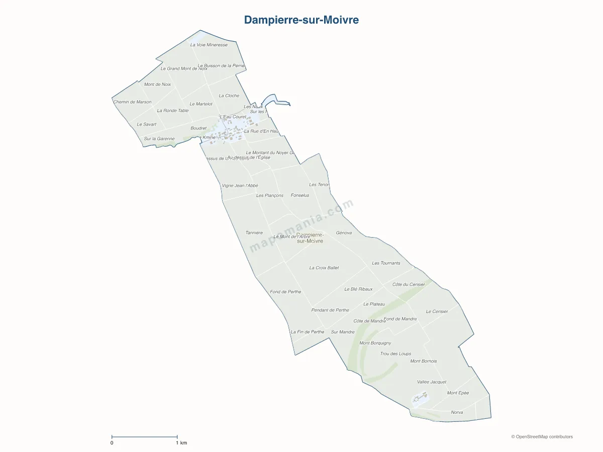 Carte de Dampierre-sur-Moivre à personnaliser