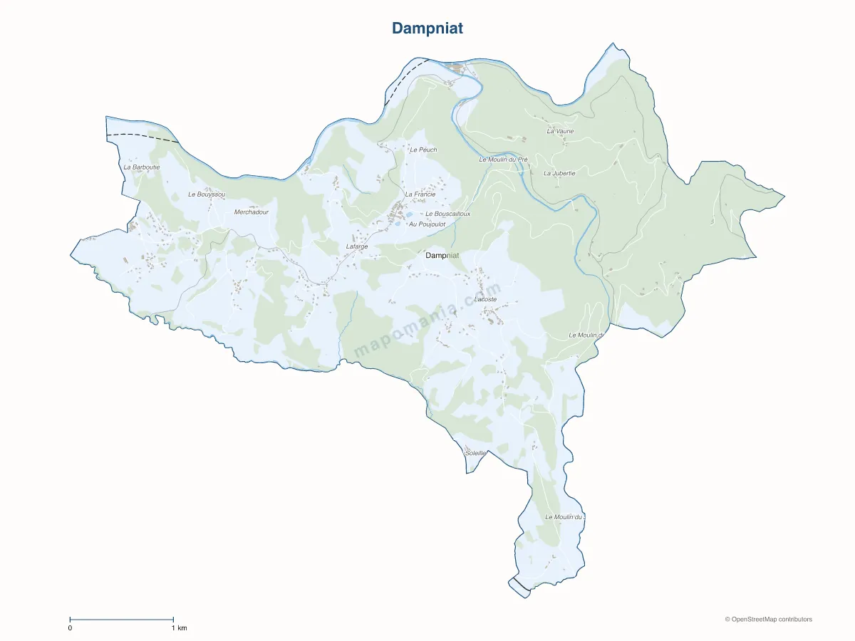 Carte de Dampniat à personnaliser