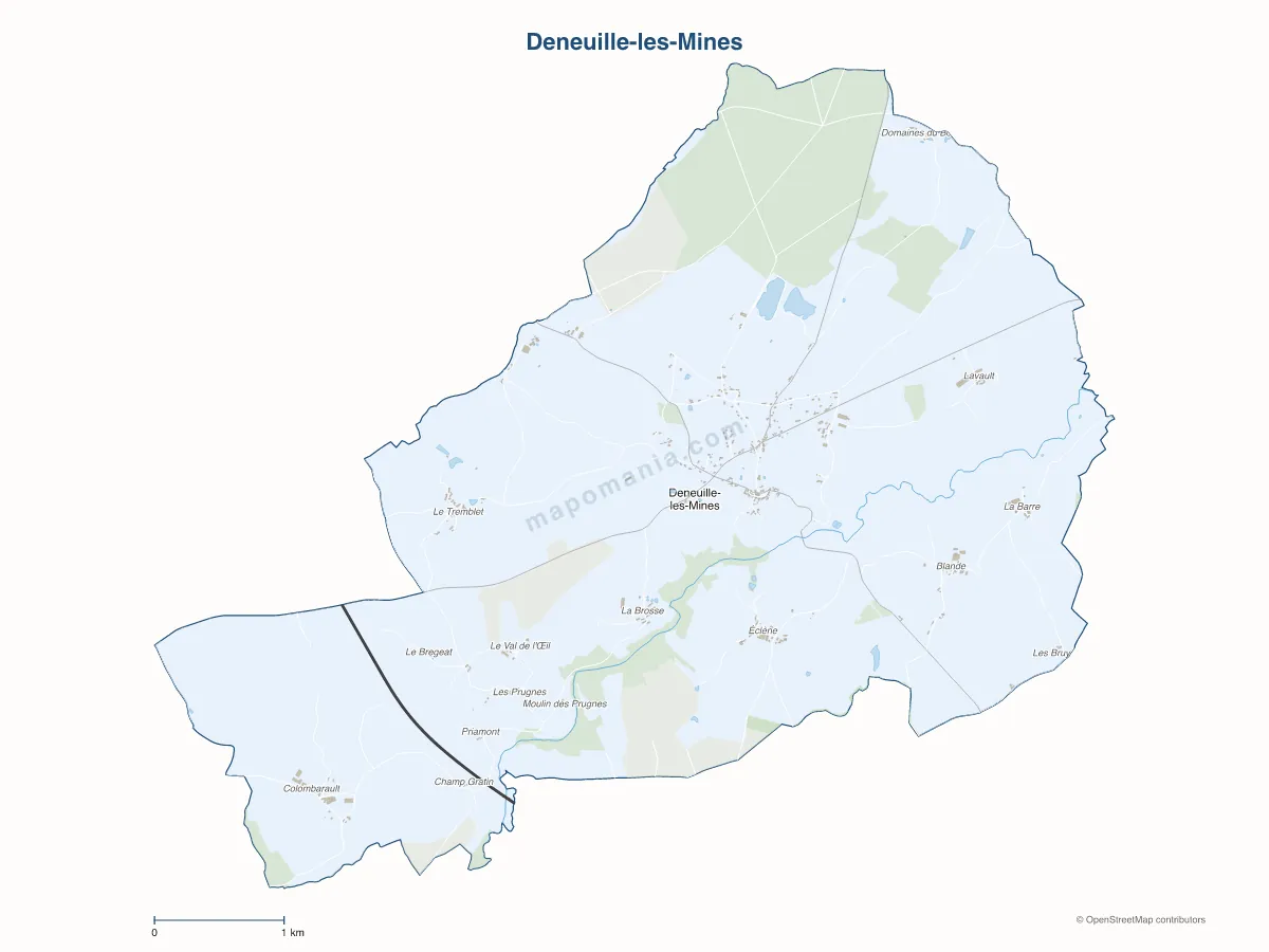 Carte de Deneuille-les-Mines à personnaliser