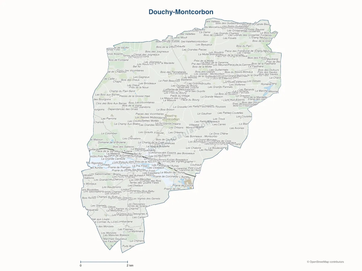Carte de Douchy-Montcorbon à personnaliser