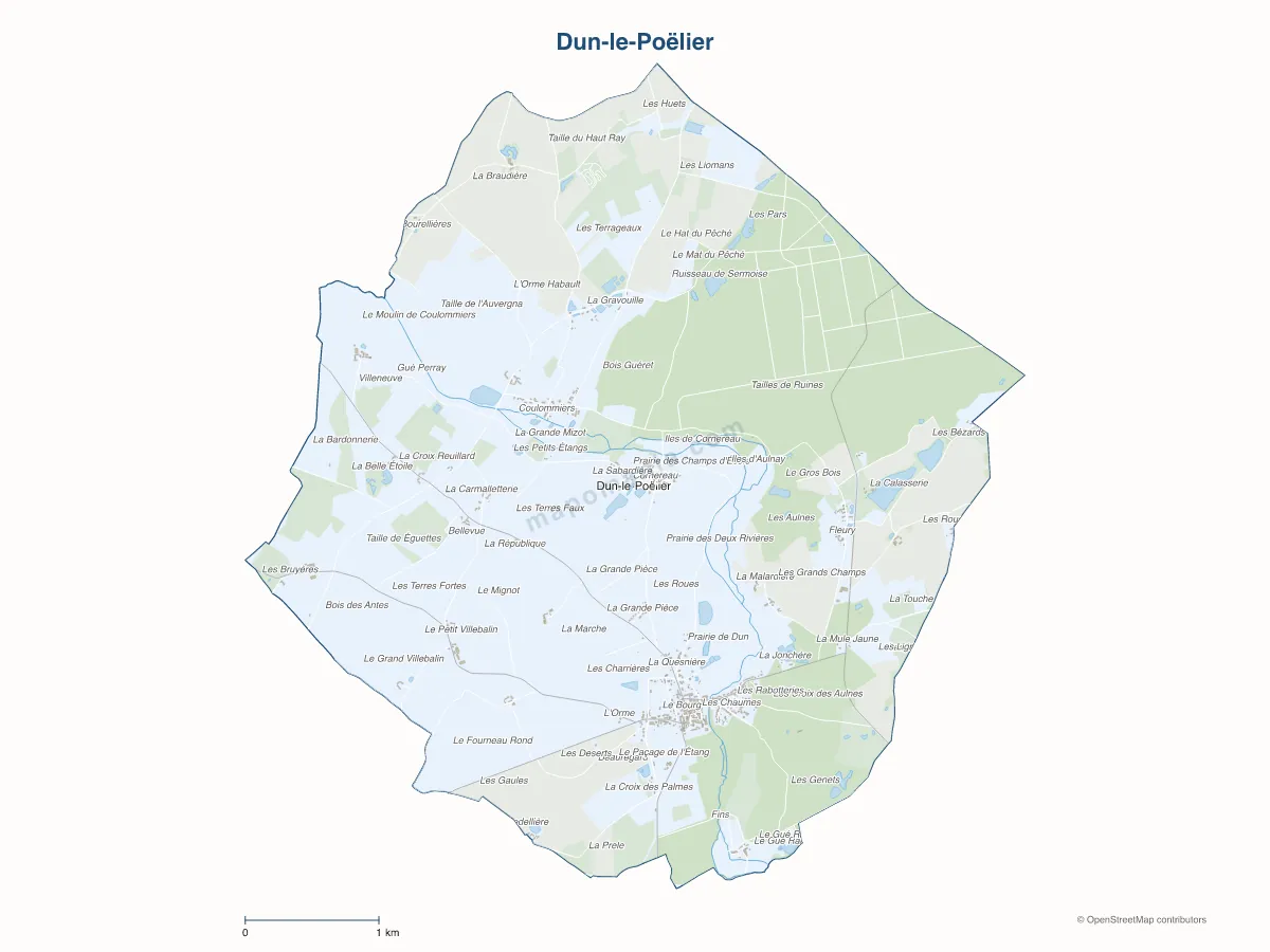 Carte de Dun-le-Poëlier à personnaliser