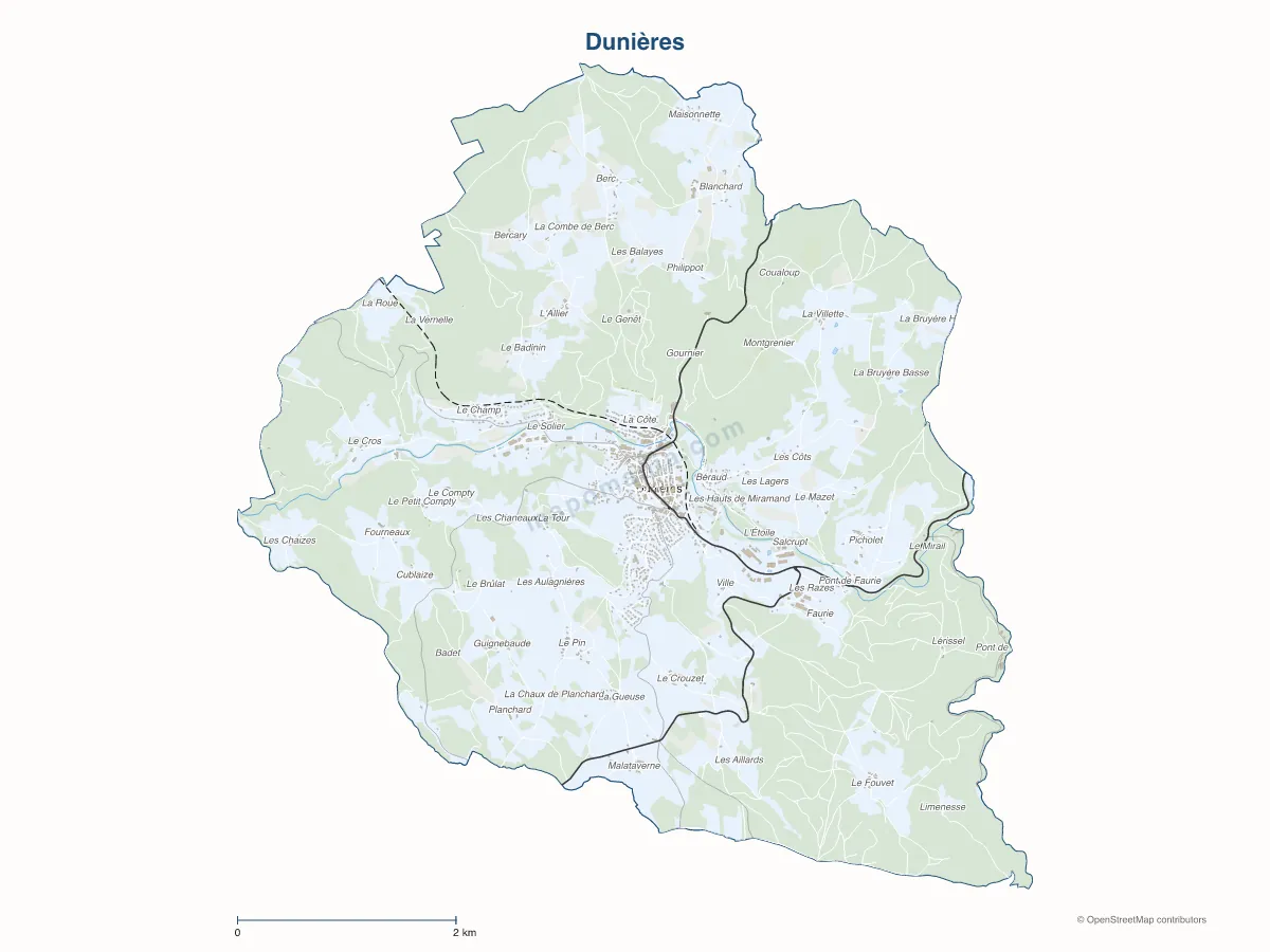 Carte de Dunières à personnaliser