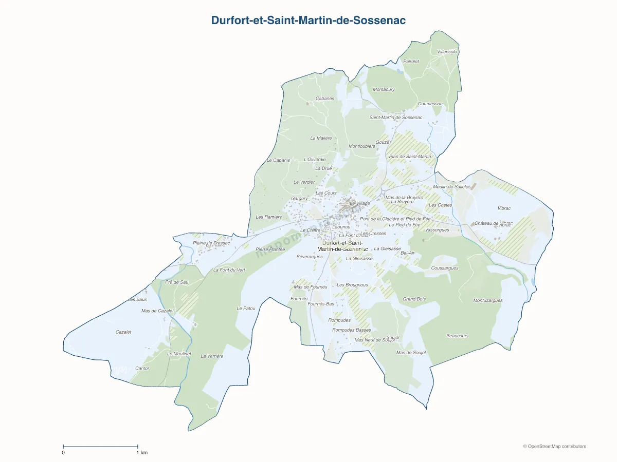 Carte de Durfort-et-Saint-Martin-de-Sossenac à personnaliser