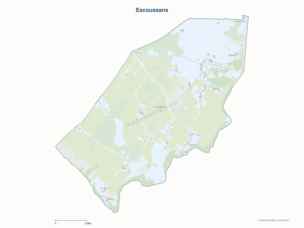 Carte de Escoussans à personnaliser